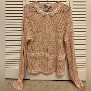 Lace Button-Up Cardigan in Light Pink by